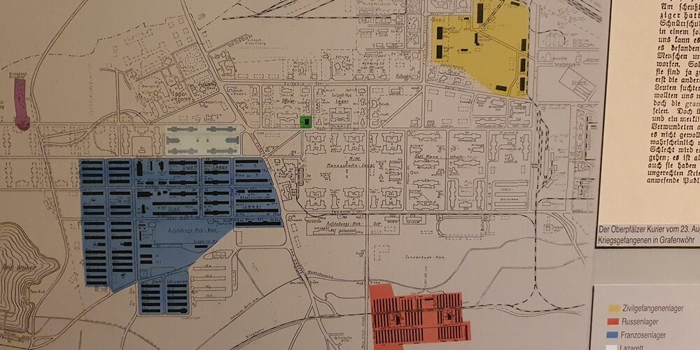 Kriegsgefangenenlager blau frz, rot russ, gelb zivil