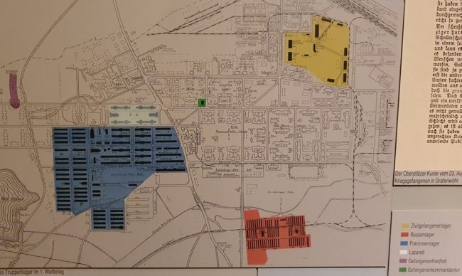 Kriegsgefangenenlager blau frz, rot russ, gelb zivil