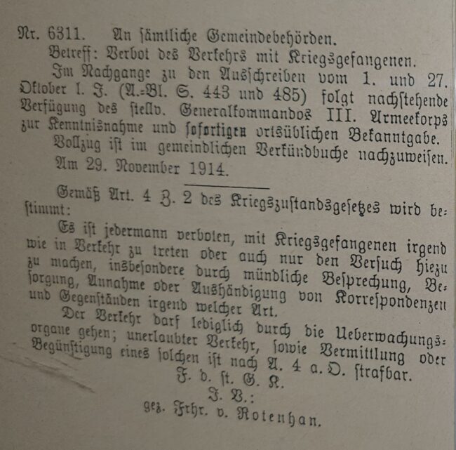 Kontaktverbot mit Kriegsgefangenen