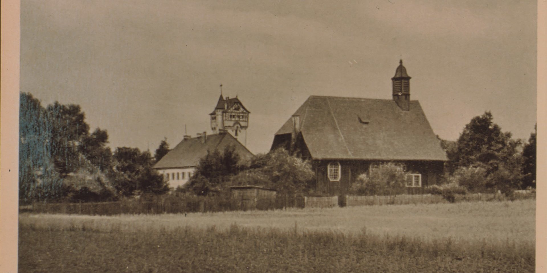 Postkarte Ev. Kirche m. Wasserturm Dia 1825